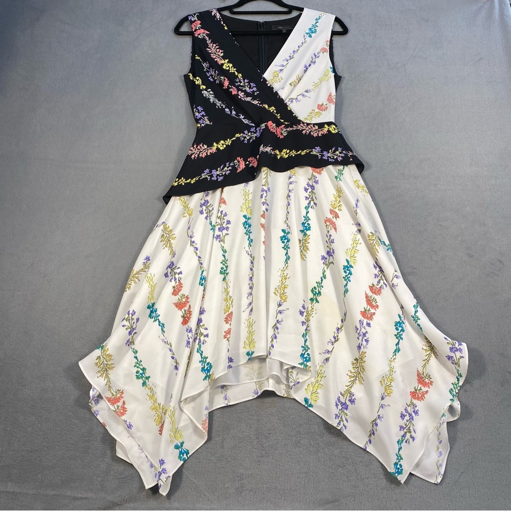 BCBG Maxazria Women’s Black & White Floral Asymmetrical Color Block Dress,size 2